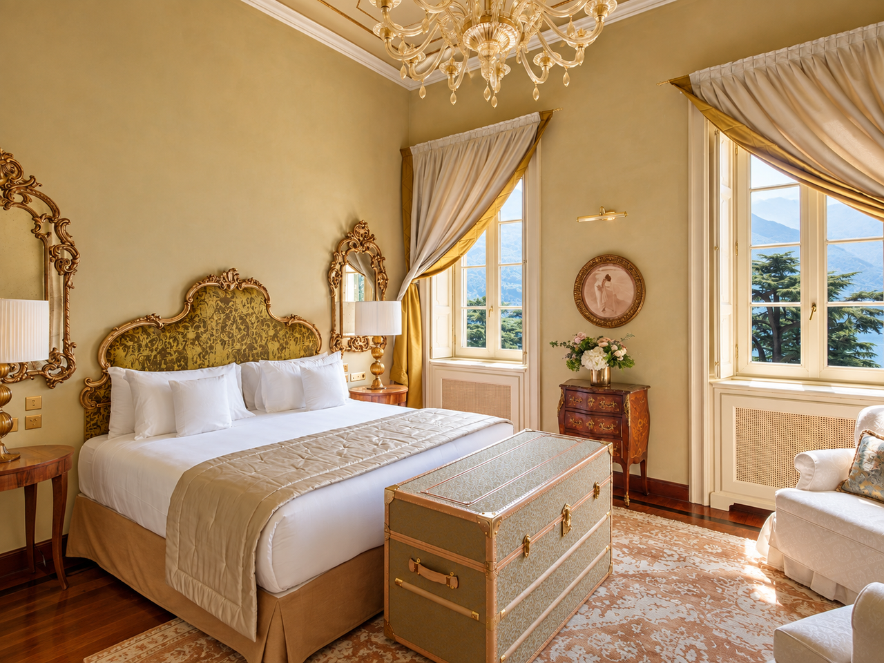 Ornate bedroom at Passalacqua