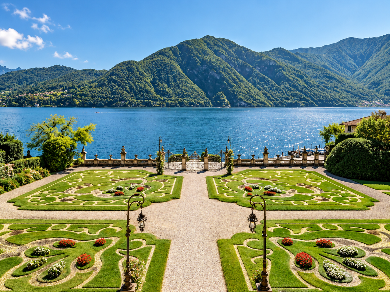 Villa Sola Cabiati seen through open ornamental gates