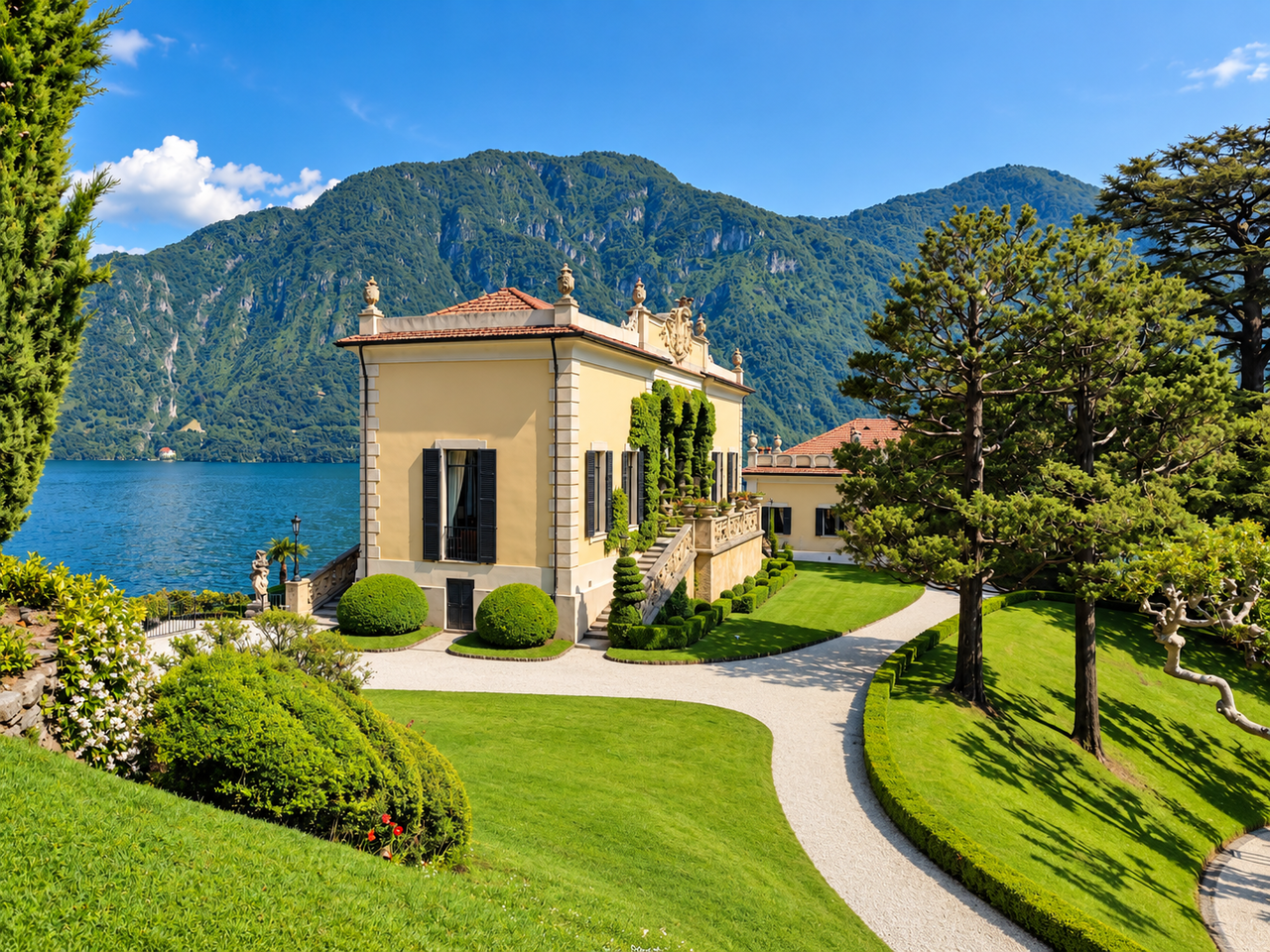 Villa del Balbianello and its lawns above Lake Como