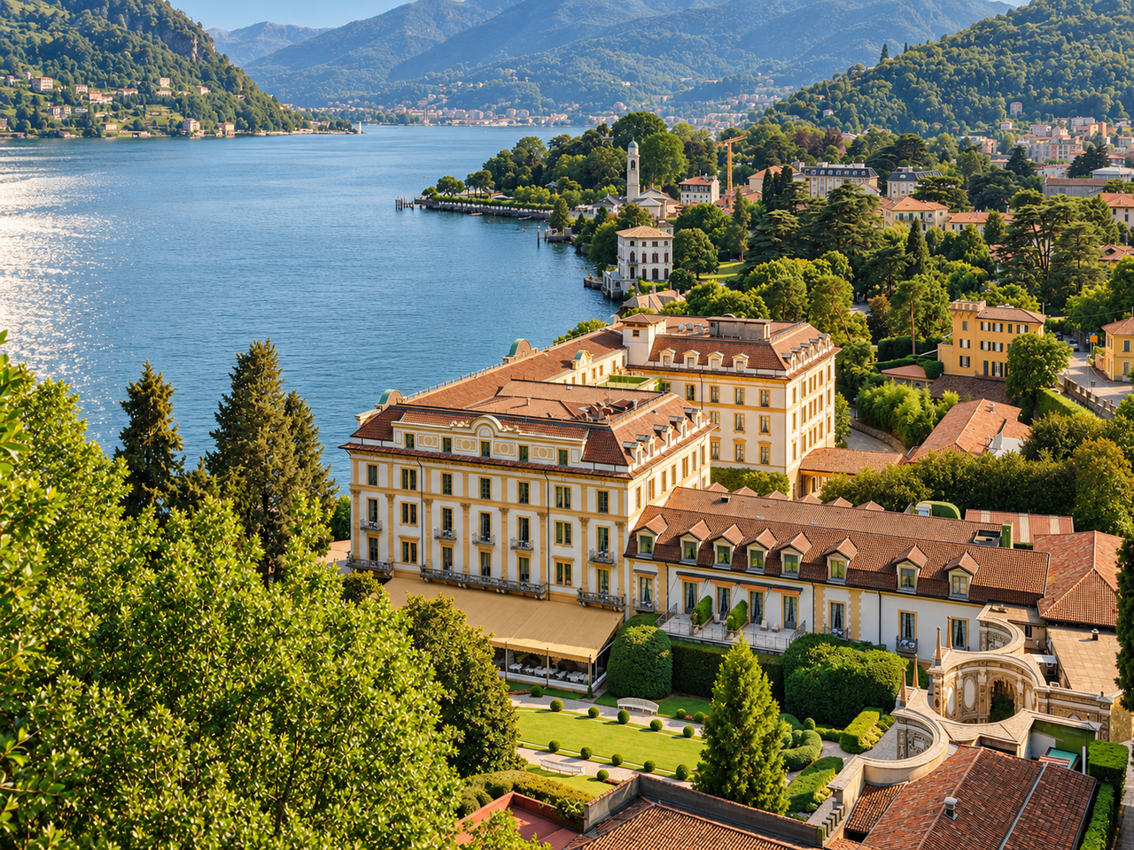 Villa d’Este beside Lake Como, seen from above