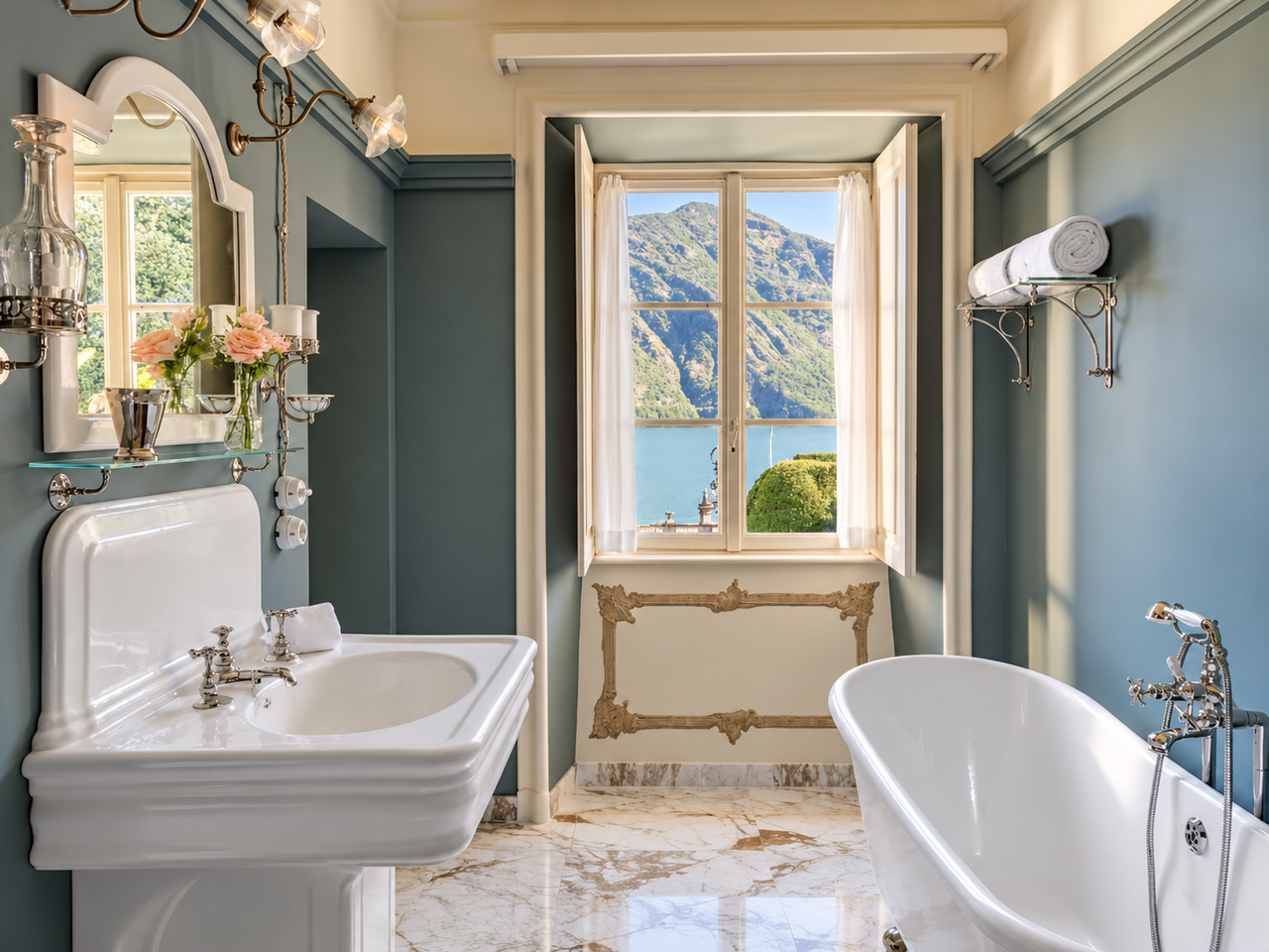 Bedroom with a lake view at Villa Sola Cabiati