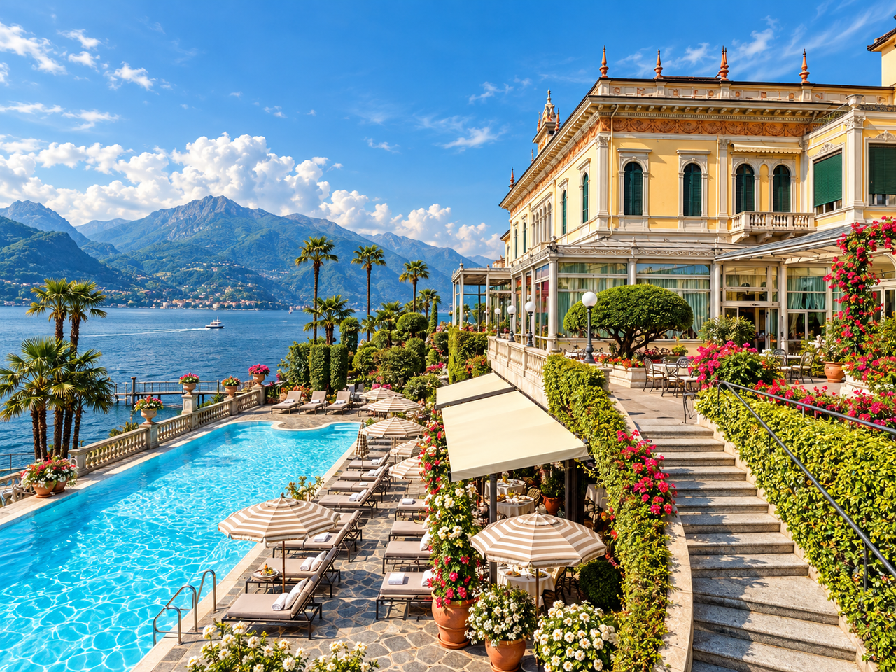 Grand Hotel Villa Serbelloni terrace and pool by Lake Como