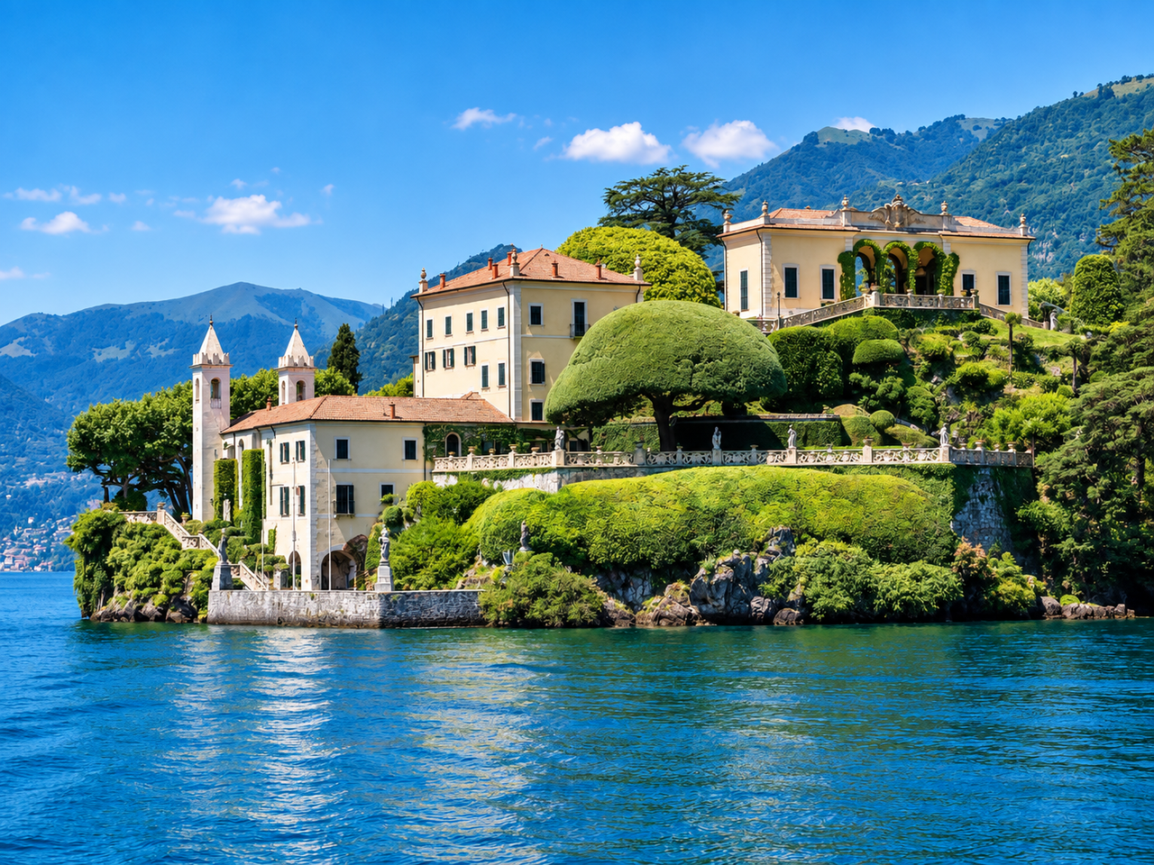 Villa del Balbianello on a lakeside promontory