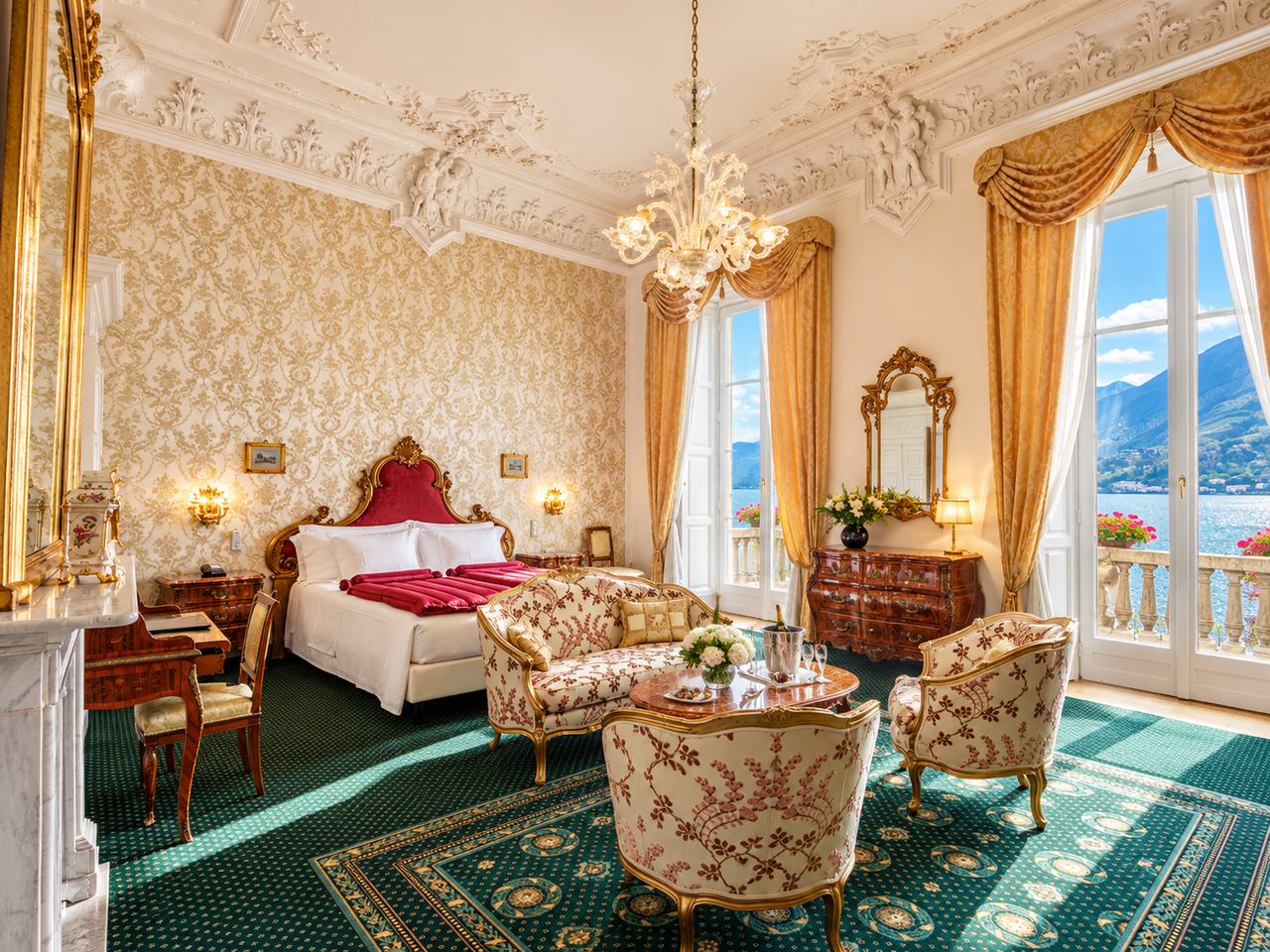 Ornate bedroom at Grand Hotel Villa Serbelloni