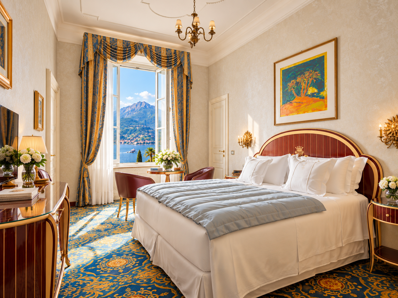 Bedroom with a Lake Como view at Grand Hotel Villa Serbelloni